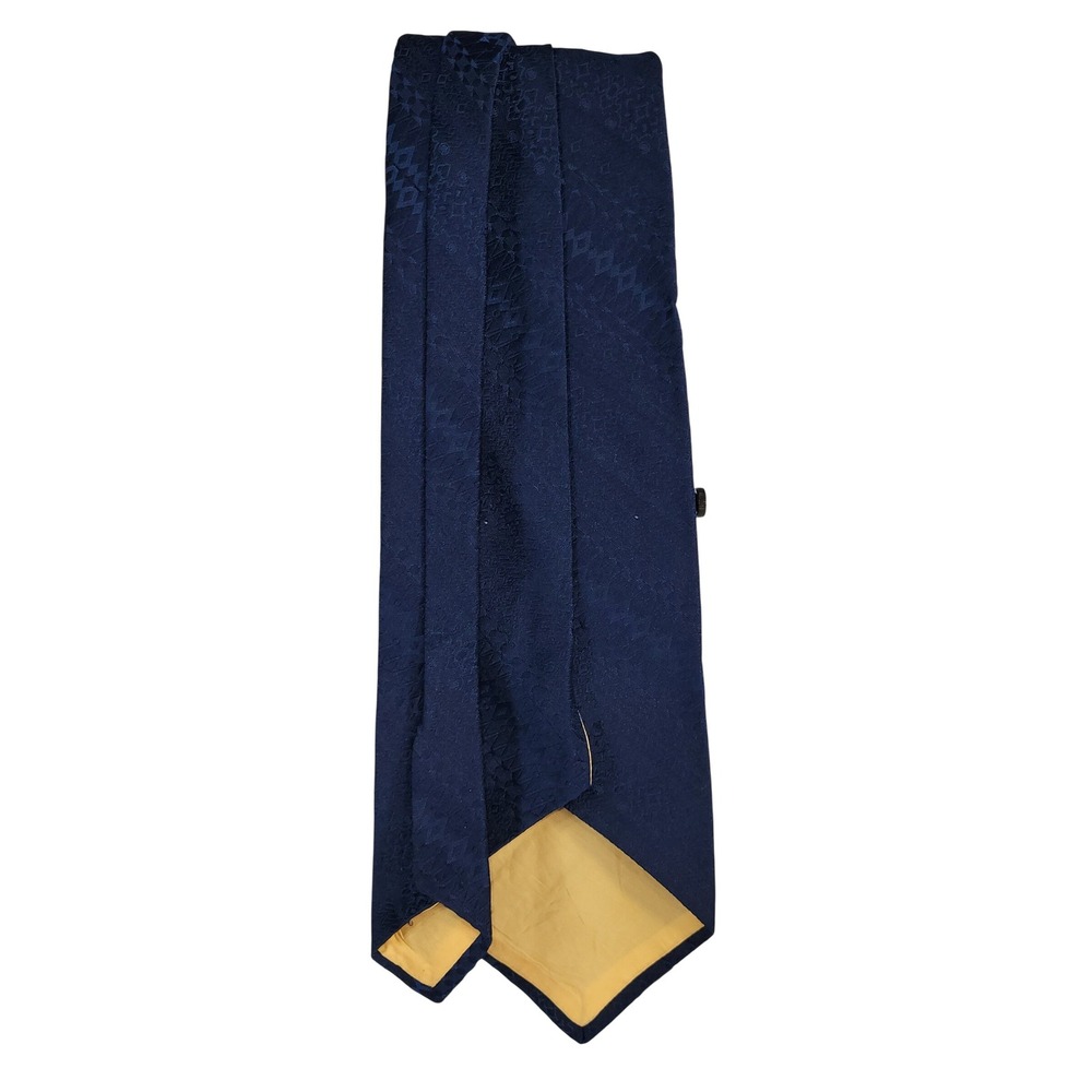 Vintage Tie Navy Blue Geometric Jacquard Textured Wide Retro Classic Menswear - Picture 4 of 6